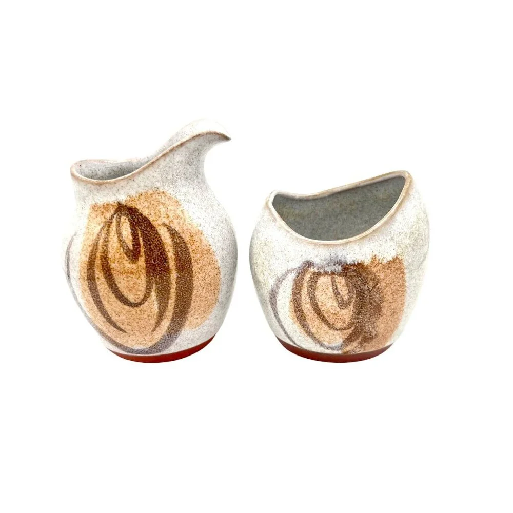 Hand Painted Ceramic Creamer & Sugar Set with Abstract Design MCM Design - Picture 1 of 7